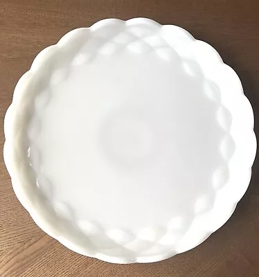 Milk Glass Cake Plate Serving Plate Quilted Pattern Round 11” Vintage • $19.99