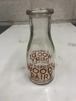 $31 • Buy Woods Dairy Vintage Milk Bottle Pint Hopewell Virginia VA Old Antique