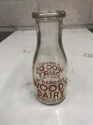 Woods Dairy Vintage Milk Bottle Pint Hopewell Virginia VA Old Antique • $31