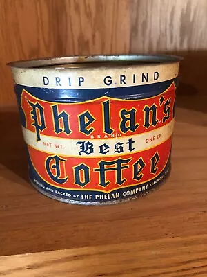 Vintage Phelans Best Coffee Tin 1 Pound Key-wind Coffee Can Beaumont Texas • $14.99