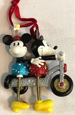 Disney Store Mickey & Minnie On Sparkle Scooter Christmas Ornament 2008 • £14.59