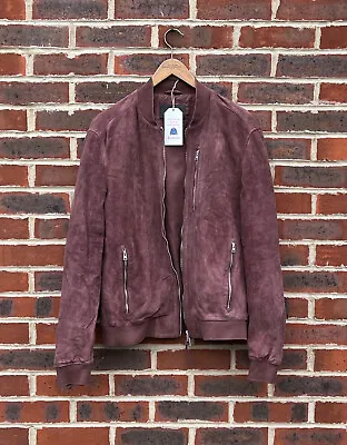 🔥🔥 All Saints Mens KEMBLE Suede Bomber Jacket Biker Leather LARGE 3 A265 • £179.99