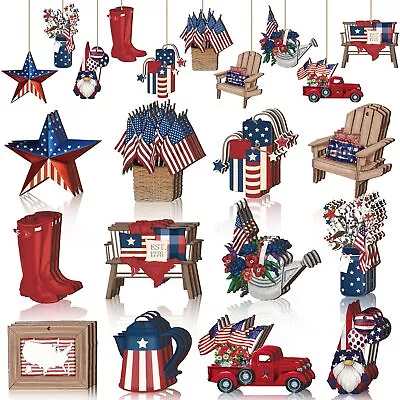 36 Pcs Patriotic Decor 4Th Of July Vintage Wooden Hanging Ornaments For Tree • $18.58