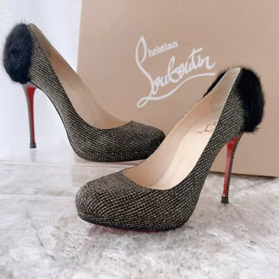 Christian Louboutin Mink Fur Round Toe Heel Pumps / Size 36.5 / US 6.5 From JP • $228.95