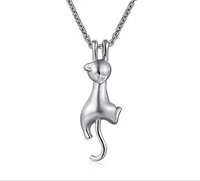 New Silver Lovely Jumping Cat Pendant Necklace Kitten Necklace Women Jewelry • $0.73