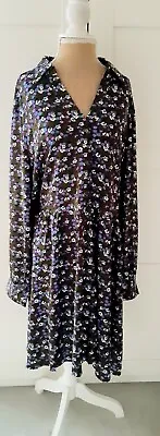 Rainbow Ladies Black Green Ditsy Floral Print Shirt Dress Size 18 NEW • £14.99