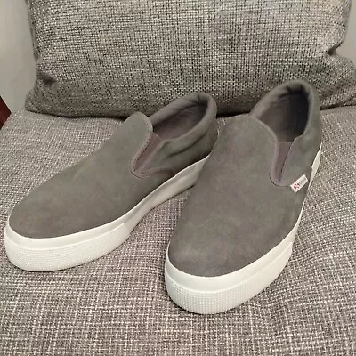 Superga Light Gray Suede Platform Sneakers Slip-On No Tie Shoes 8.5 Women 7 Men • $19.97