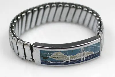 Vintage Michigan Mackinac Bridge Silver Tone Bracelet Souvenir Expander ID JAPAN • $6.50