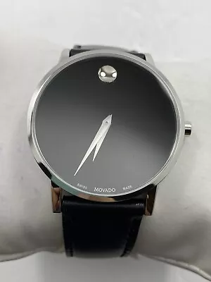 Movado Museum Classic Black Dial Leather Strap Men's SWISS Watch 0607269 • $199.95