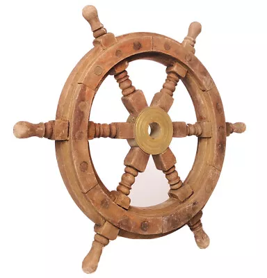 Vintage Ship Wheel Wooden Nautical Boat Home Decor Antique 12 3/8” Inches • $19