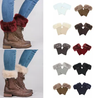 £4.99 • Buy Winter Warm Womens Crochet Knit Fur Trim Leg Warmers Cuffs Toppers Boot Socks UK