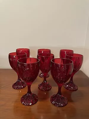 Mikasa Park Lane Crystal Holiday Christmas Tree Red Etched Wine/Water Goblets • $105.65
