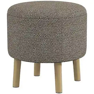 Round Ottoman Stool With Storage Linen Fabric Upholstered Foot Stool With Padde • £48.99