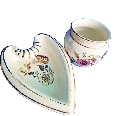 Vintage LUXURY Hand Painted ZSOLNAY BUTTERFLY Porcelain Dish & Vase COLLECTABLE • £34.99