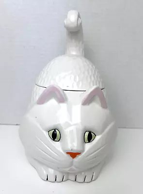 Vintage Cat Kitty Cookie Jar White Ceramic Tail Up Japan Abbott • $36.27