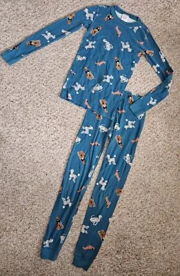 HANNA ANDERSSON Green Dog Print Long Sleeved Pajamas Boys 140 Size 10 • $18.88