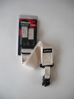 $26 • Buy Dimarzio Short Cotton Cliplock Guitar Strap 2 Inch Wide White Dd2200cns