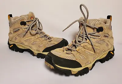 Merrell Womens Moab Size 9 Boots Ventilator Mid Beige Khaki Hiking Shoes J86592 • $39.99