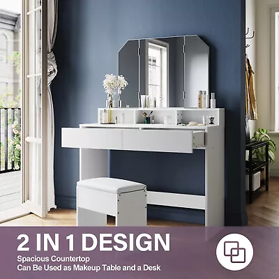 $108 • Buy Dressing Table Vanity Set Makeup Rotatable Mirror Stool Desk Drawers Dresser