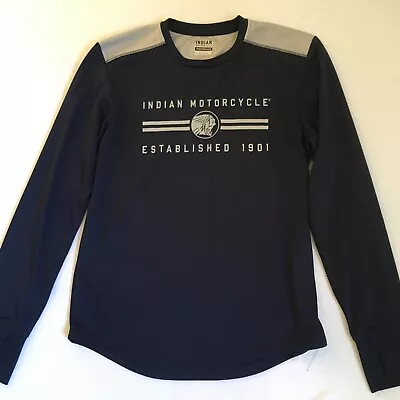 Indian Motorcycle Men's Blue Motocross Racing Spellout L/S Retro Shirt Medium M • $32