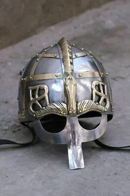 Viking Helmet With Chainmail Medieval Norman Knight Battle Armor Costume Decor • $100.10