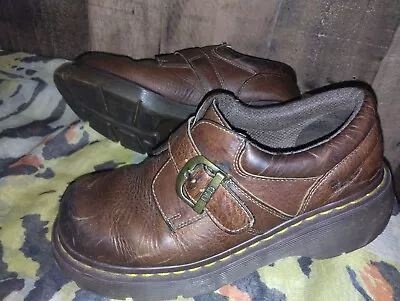 Vtg Dr. Martens Platform Shoe Monk Strap Oxford 3A78 Brown Leather Y2K Size 8 • $60