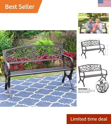 Vintage Style Outdoor Garden Bench - Cast Iron Metal Frame - Floral Pattern • $259.99