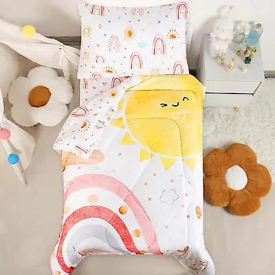 4 Piece Toddler Bedding Set For Girls Boho Rainbow Toddler Bed Comforter Set U • $94.79