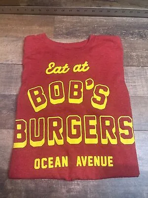 New Eat At Bob's Burgers Ocean Ave NJ Mens Medium Funny Cartoon Red Cotton Tee • $12