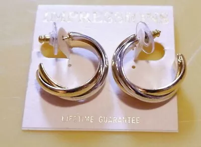 NWT Vintage Old Stock Gold & Silver IMPRESSION Hoop Earrings • $4.99