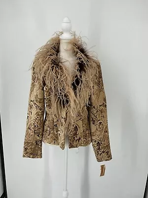 NWT Collin Creek Coat Ostrich Feathers Collar Vintage Brown Gorgeous Sz 8 • $68