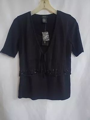 RQT R.Q.T. Black Knit Top Shirt Beaded Accent Size Small NWT • $12.99