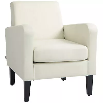 HOMCOM Modern Armchair Accent Chair With Rubber Wood Leg For Bedroom Cream White • £84.99