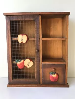 Vintage Farmhouse Wood Wall Cabinet Decorative Apples Door Shelves Drawer • $49