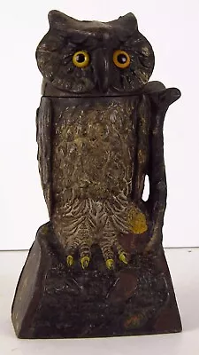 1890s CAST IRON MECHANICAL BANK - ORIGINAL OWL TURNS HEAD BANK By J & E STEVENS • $173.50