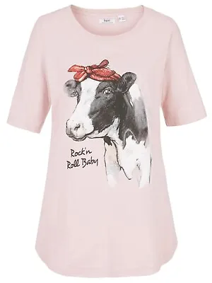 Bpc Pinksizes Xl-4xluk22-34( Eu44-62)pure Cotton Rock N Roll Cow Print Top • £10.25