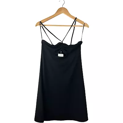 H&M Divided Black Strappy Crossover Front Cut Out Mini Dress Size Medium • $15