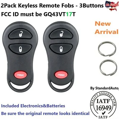 2 Keyless Entry Remote Control Car Key Fob For Dodge Chrysler GQ43VT17T 04686481 • $12.86