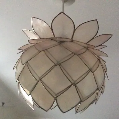 Large Vintage Natural Capiz  Pineapple  Shell & Crown Ceiling Light  Shade Retro • £40