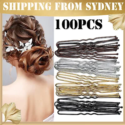 $5.68 • Buy 100PCS 6cm U Shaped Hairpins Ripple Bun Pins Hair Clips Grips Girls Bun Dance AU
