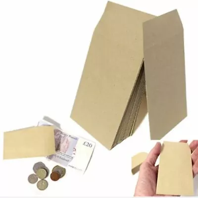 SMALL BROWN ENVELOPES 100mmx62mm DINNER MONEY WAGES COIN TUCK POCKET SEEDS BEADS • £2.95