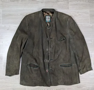 Meindl Khaki Green Mens Leather Blazer Jacket Bavarian Trachten Big Size  • $89