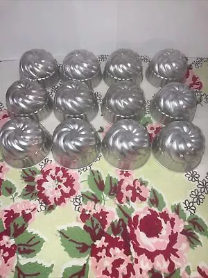 Vtg Metal Aluminum Mini Dessert Cups Gelatin Bundt Fluted Shaped Molds Set Of 12 • $12
