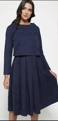 BNWT Lindy Bop Eva Rae Navy Blue Twin Set 40s 50s 60s Jackie O Suit / Dress Sz12 • £35