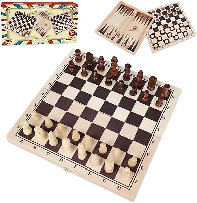 LARGE Vintage Wooden Chess Set Wood Board Hand Carved Crafted Folding Game 12  • $21.99