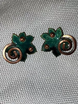 Matisse Copper Enamel Clip Earrings Signed • $11.99