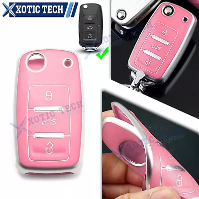 Pink TPU Remote Key Fob Cover Case Shell Holder For VW Jetta Passat Golf Tiguan • $14.99