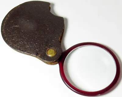 Vintage 1.75  Folding Pocket Magnifying Glass Japan Leather Case FREE Shipping! • $25