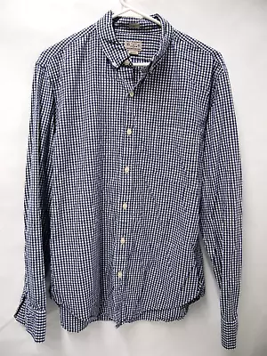 J.Crew Mens Shirt L Slim Fit Navy Blue White Gingham Plaid Long Sleeve Button • $12.62