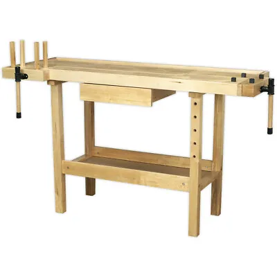 £389.99 • Buy 1.52m Woodworking Varnished Bench - Tool Well & Draw With 2 Built In Vices